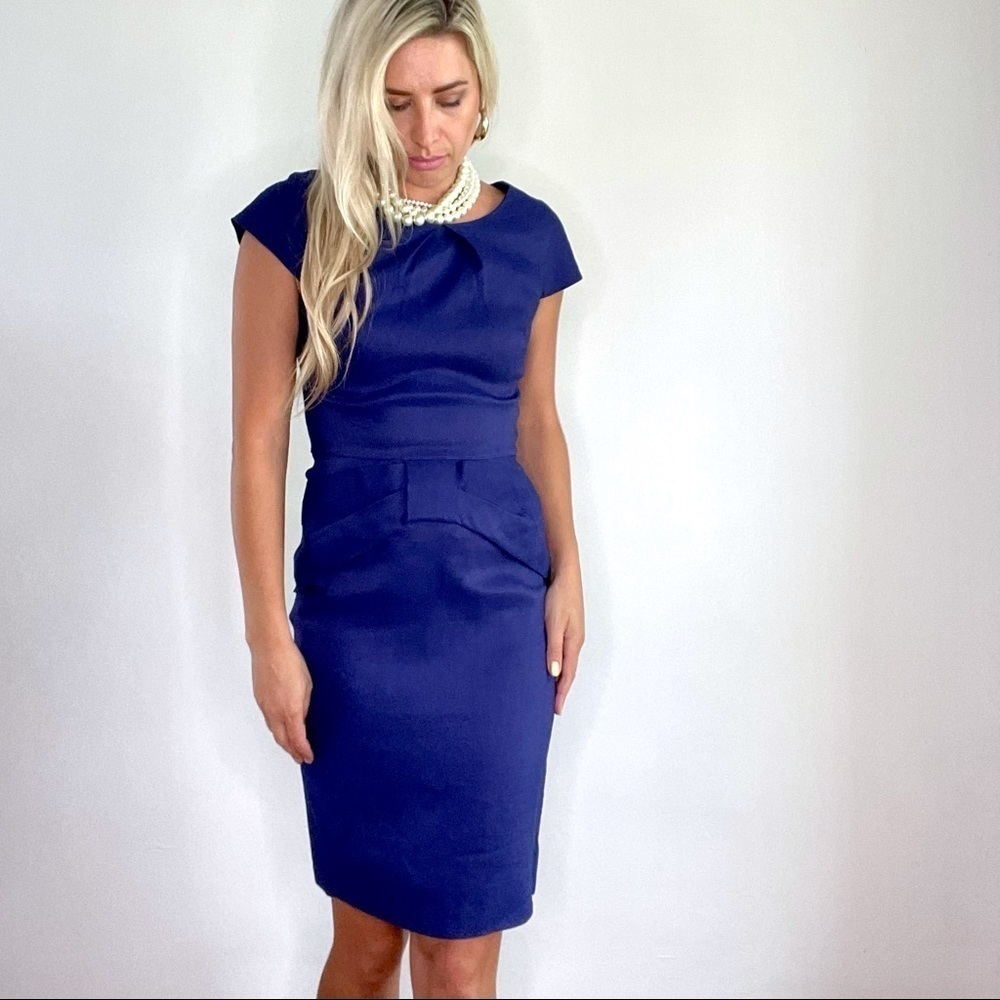 Lela Rose Royal Blue Linen & Silk Sheath Dress 4 - Picture 5 of 15